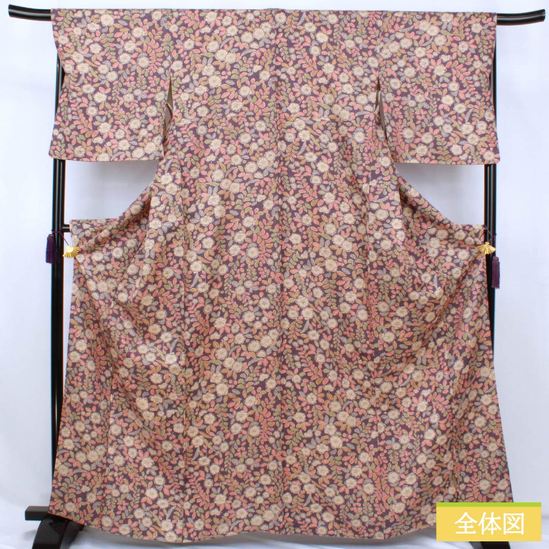 小紋 正絹 Aランク 身丈163cm 裄丈68cm 袷 中紫色（なかのむらさきいろ） 辻ヶ花 紫系 1115007723420