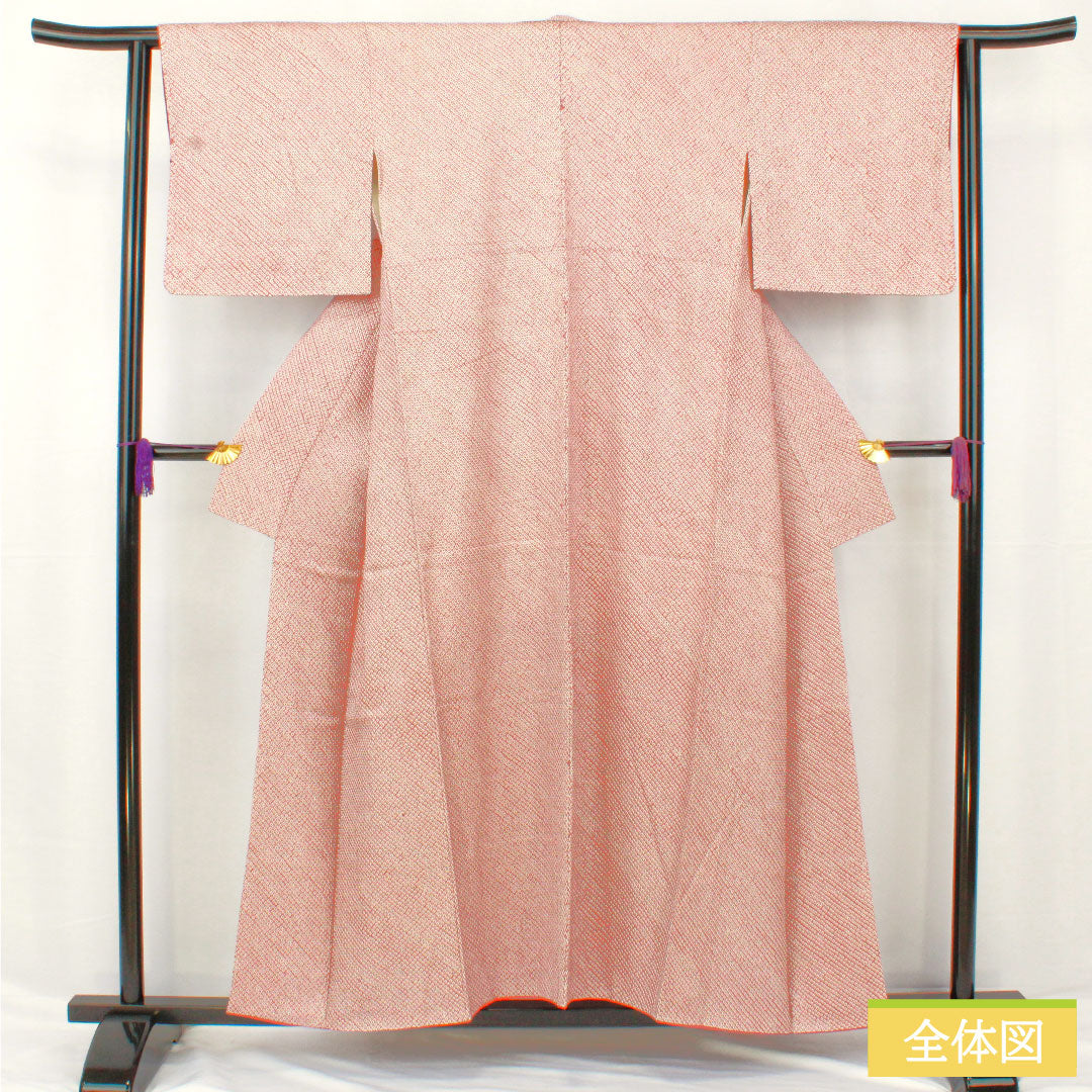 小紋 正絹 身丈155cm 裄丈63cm 袷 積紅色（せきこういろ） 総絞り 疋田絞り Aランク 紫系 1115004643320