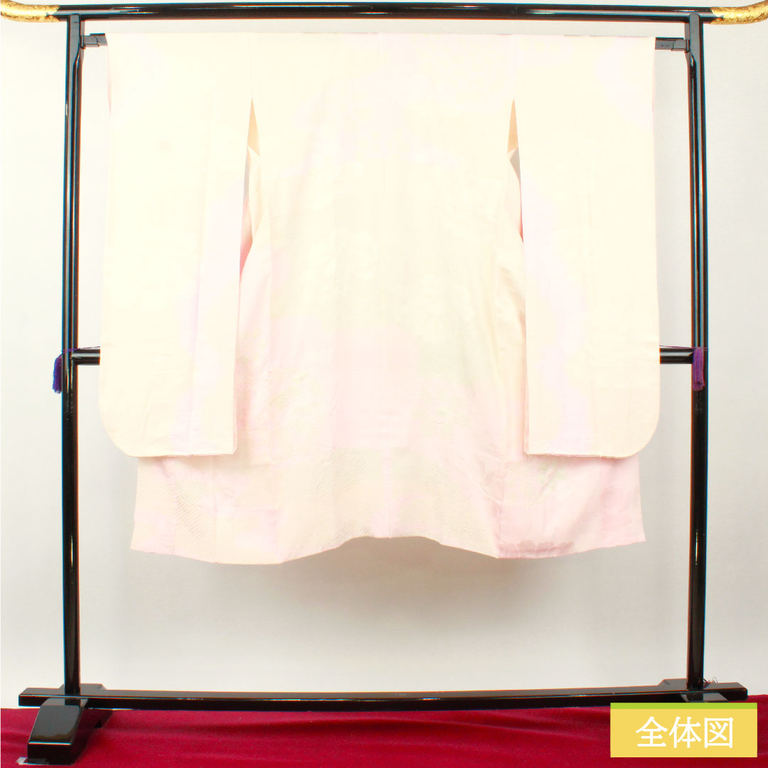 長襦袢 正絹 身丈125cm 裄丈65cm 袷 淡紅色（たんこうしょく） ボカシ染 振袖用 部分絞り Bランク ピンク系 1129000714313