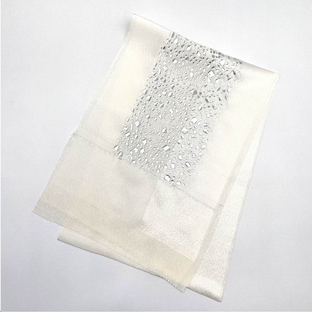 (New old stock) Obiage, pure silk, formal, white, abstract pattern, silver foil, new old stock, length 168cm, width 30.5cm, S rank, white, 1136000102911