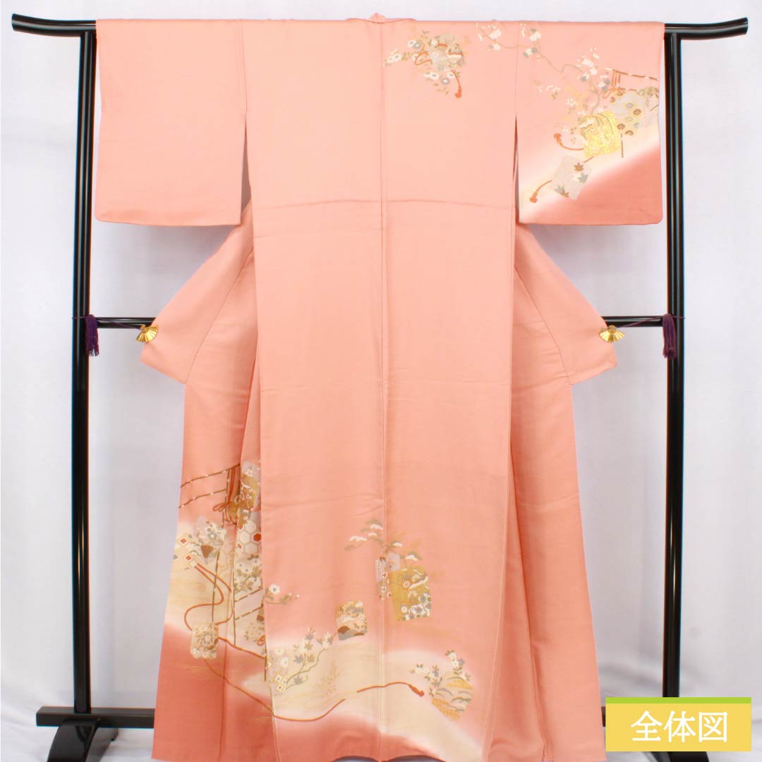 訪問着 正絹 Sランク 袷 身丈163.5cm 裄丈64cm 鴇色（ときいろ） 京友禅 古典柄 色紙 ピンク系 1112006632413