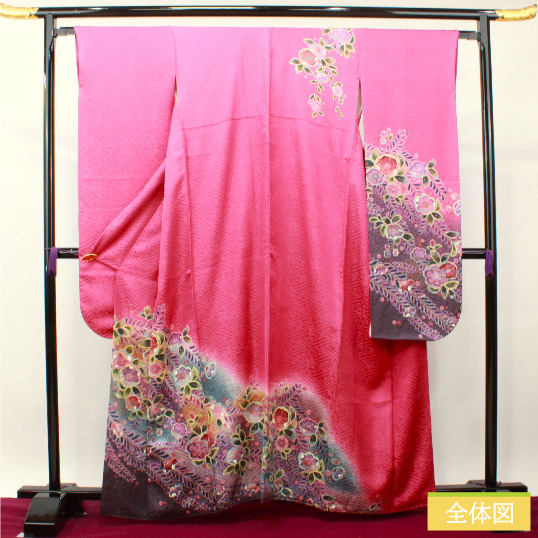 振袖 正絹 身丈163cm 裄丈63.5cm 袷  紅鶸色 辻ヶ花  Aランク 紫系 1113001883420