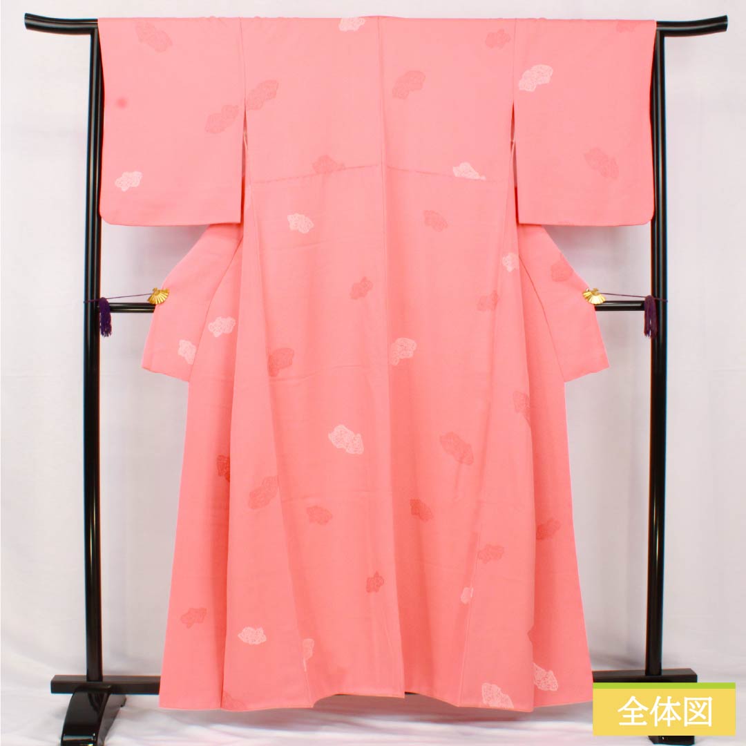 小紋 正絹 身丈158.5cm 裄丈64.5cm 袷 珊瑚色（さんごいろ） 抽象柄 Sランク ピンク系 1115005002313