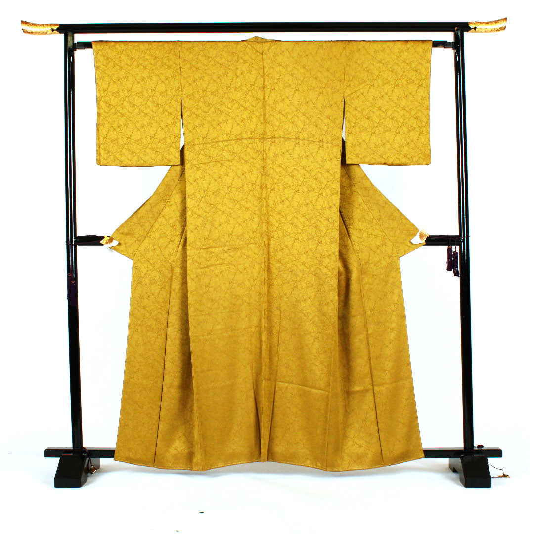 色無地 氷割れ模様  身丈162cm 裄丈64cm 袷  正絹 Sランク 黄系 1114000172323