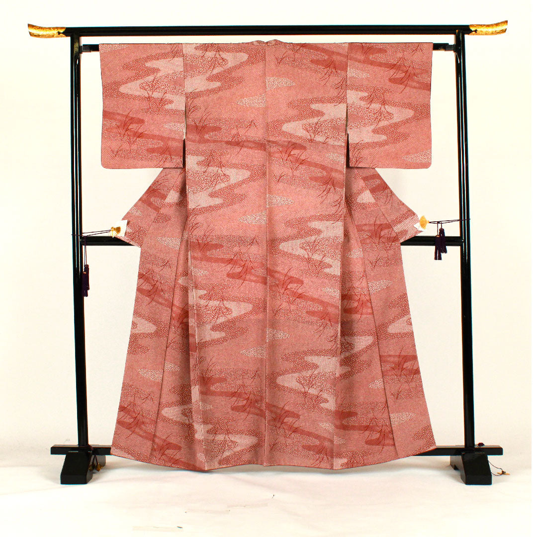 小紋 身丈163cm 裄丈65cm 袷  江戸小紋 洗える着物  ポリ Aランク 茶系 1115001533414