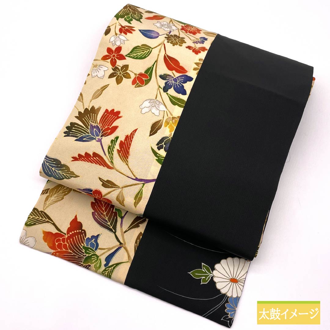 名古屋帯 尾花色（おばないろ） 染め帯 創作帯 花模様 帯丈421cm 正絹 Bランク 全通 カジュアル クリーム系 1124008154415 名古屋仕立て