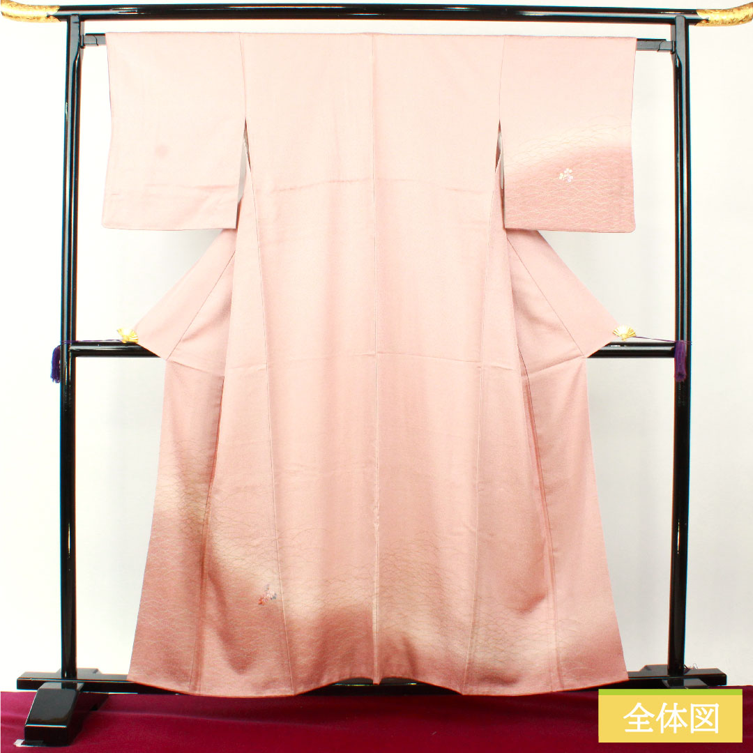 訪問着 正絹 袷 身丈158.5cm 裄丈64.5cm 今様色（いまよういろ） 付下げ 京友禅 刺繍 一つ紋 沢瀉 Aランク ピンク系 1112004633313