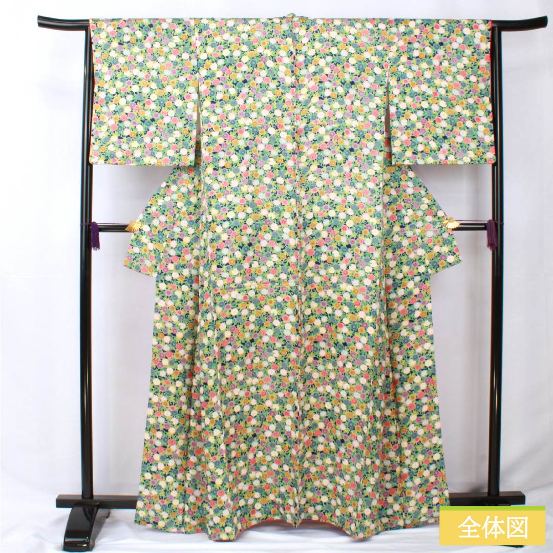 小紋 正絹 身丈163cm 裄丈65cm 袷 紺瑠璃色（こんるりいろ） 小菊 高島屋 Aランク 紺系 1115005733418