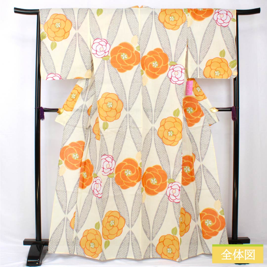 Yukata Cotton Length 165cm Sleeve length 66cm New rank Single layer Cream color Geou-iro (fang yellow) Brand new unused item Flower 1118005561515