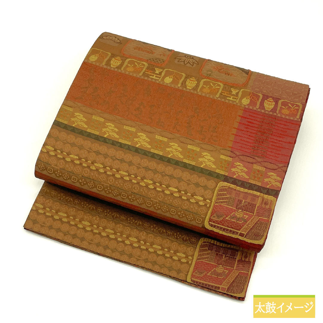 袋帯 正絹 Sランク 小池織物 西陣織 証紙番号2195 リバーシブル  帯丈426cm 六通 カジュアル グラデーション系 1123016702399