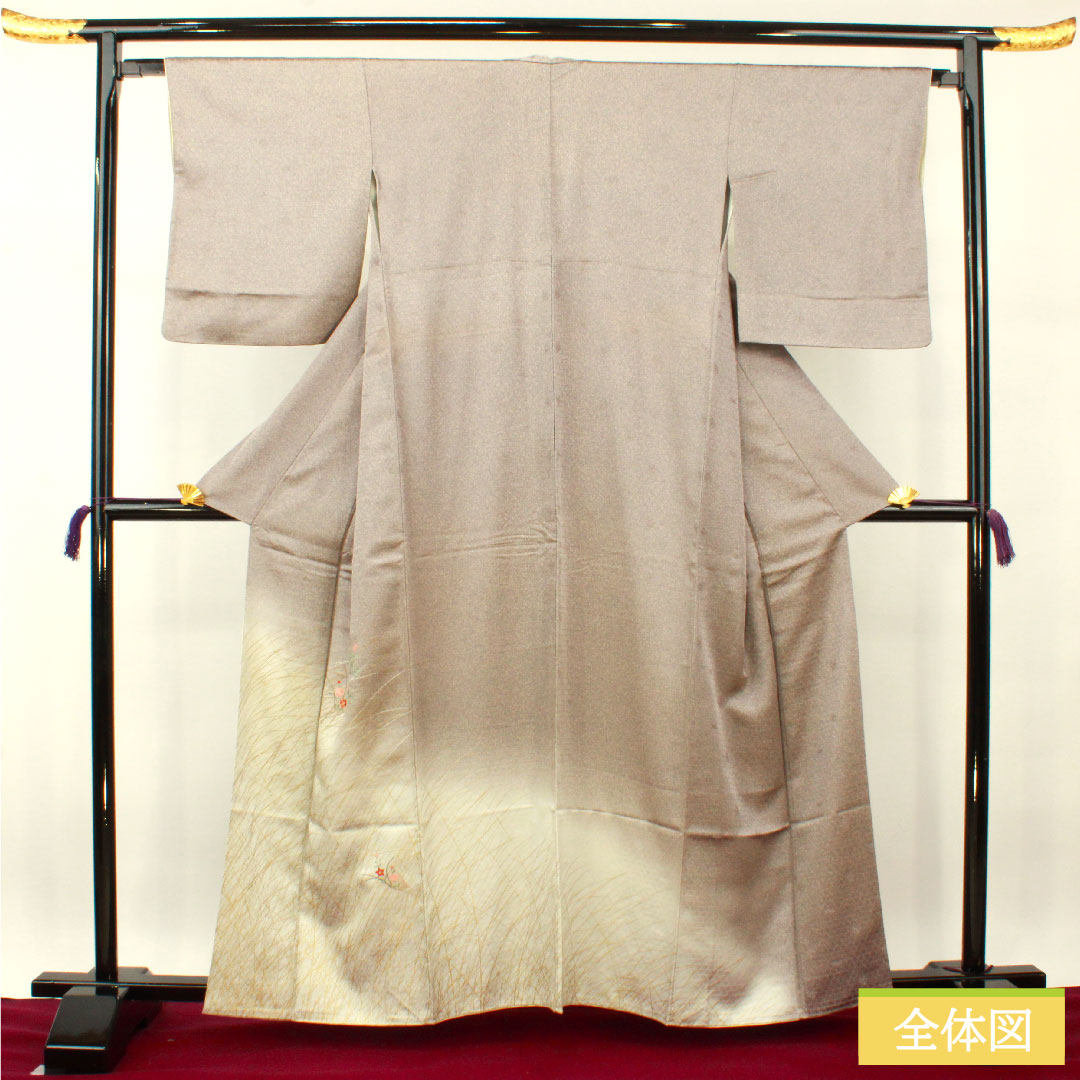 訪問着 正絹 袷 身丈161cm 裄丈65cm 鈍紫色 刺繡 Aランク グレー系 1112003703422