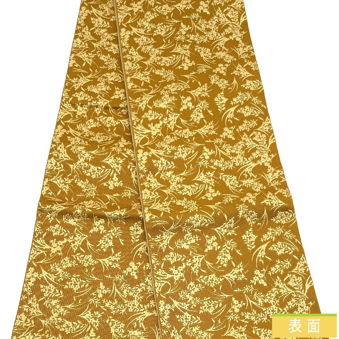 （新品）半幅帯 ポリエステル NEWランク 埴色（はにいろ） 東京白茶色（とうきょうしらちゃいろ） 草花模様 鱗模様 広幅 リバーシブル 帯丈398cm 茶系 1125006311314