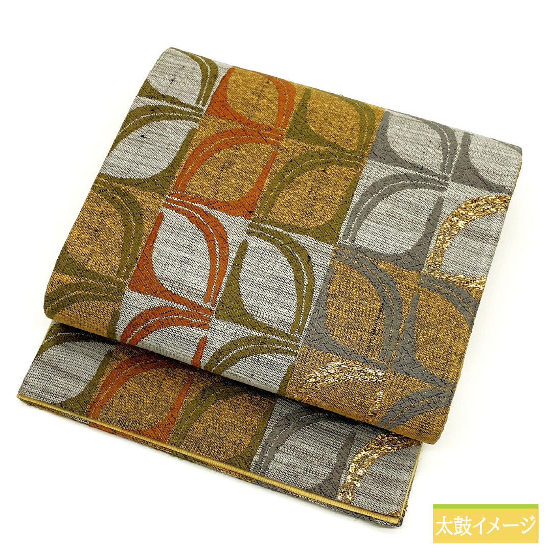 袋帯 正絹 Sランク 紬地 抽象模様 帯丈478cm 六通 カジュアル 茶系 1123016672414