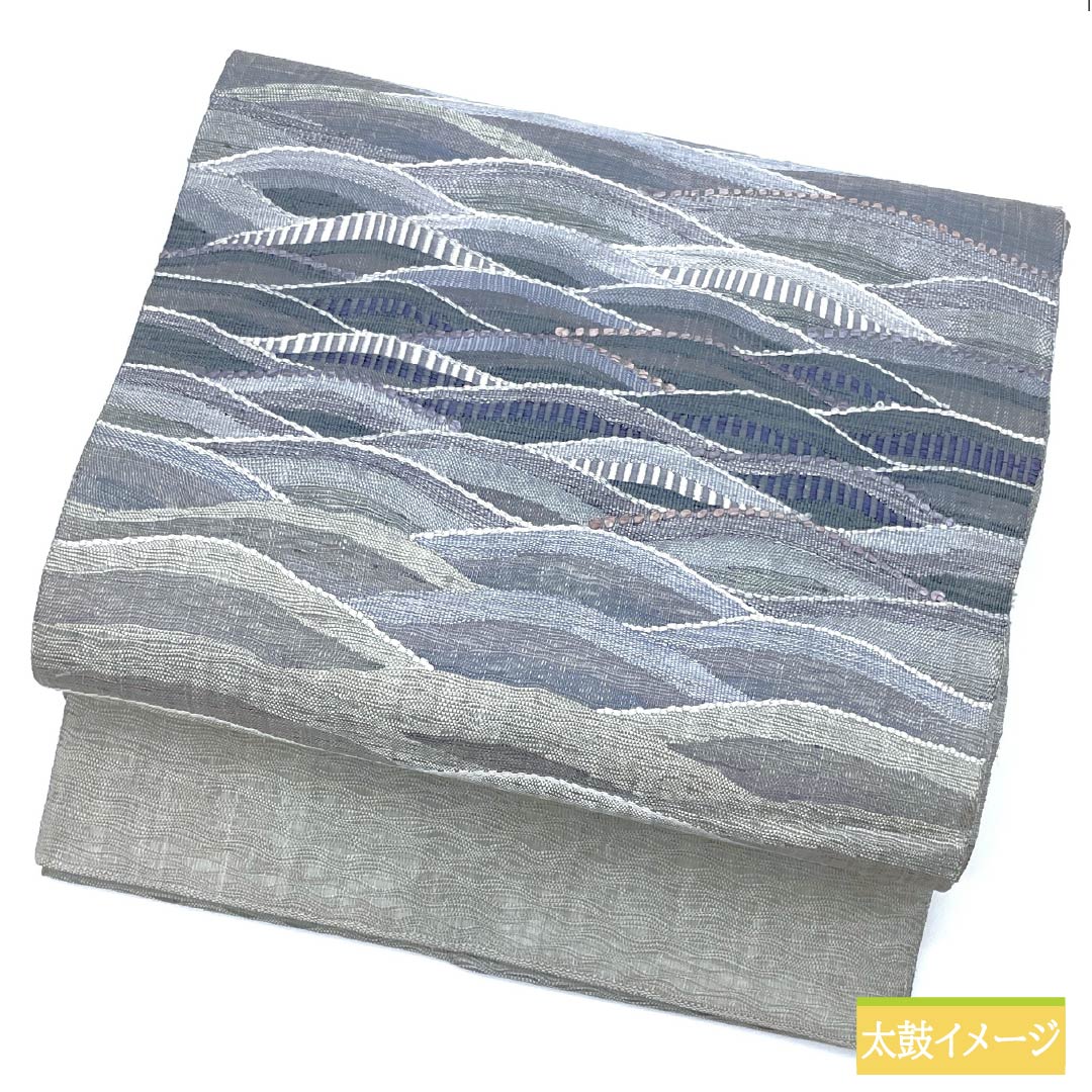袋帯 正絹 薄鼠色（うすねずいろ） すくい織 波 帯丈452cm Aランク ポイント柄 カジュアル グレー系 1123012413422