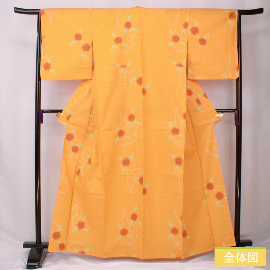 Cotton Yukata, Length 162.5cm, Sleeve Length 65cm, S Rank, Single Layer, Orange with Cherry Design, 1118005952426