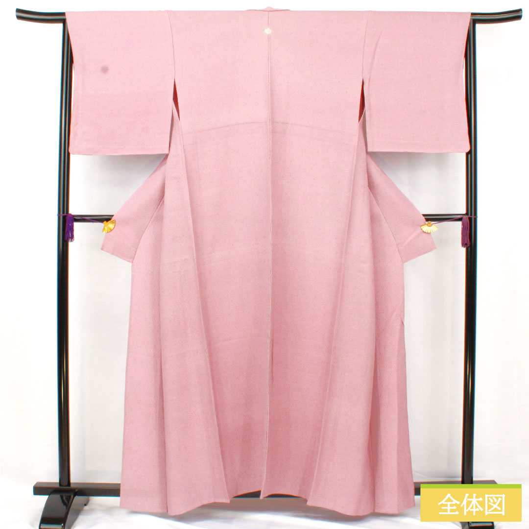 色無地 正絹 身丈158cm 裄丈66cm 淡紅藤色（うすべにふじいろ） 一つ紋 五三桐 単衣 Sランク 紫系 1114001602320
