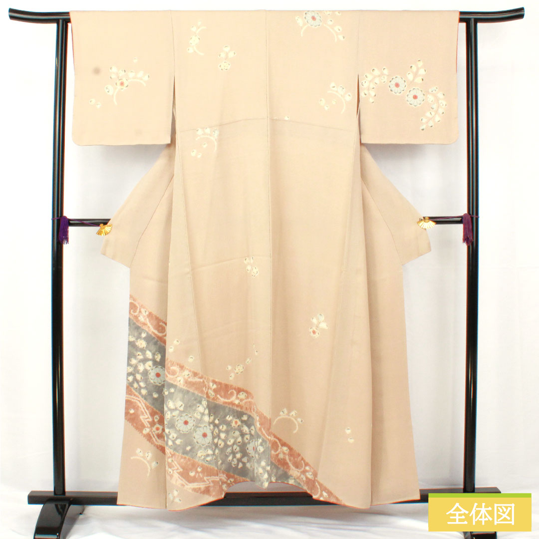 訪問着 正絹 袷 身丈152cm 裄丈61.5cm 薄香色（うすこういろ） 辻ヶ花 しつけ糸付き Sランク ベージュ系 1112006012225