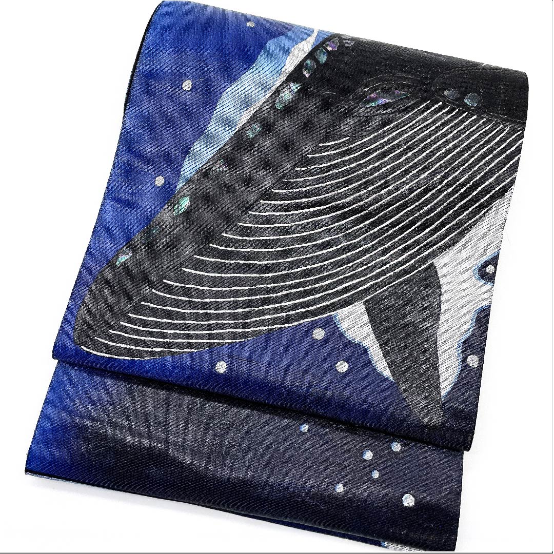 （未仕立）袋帯 濃紺色（のうこんいろ） クジラ リバーシブル 帯丈450cm 正絹 NEWランク 六通 カジュアル 青系 1123009561317