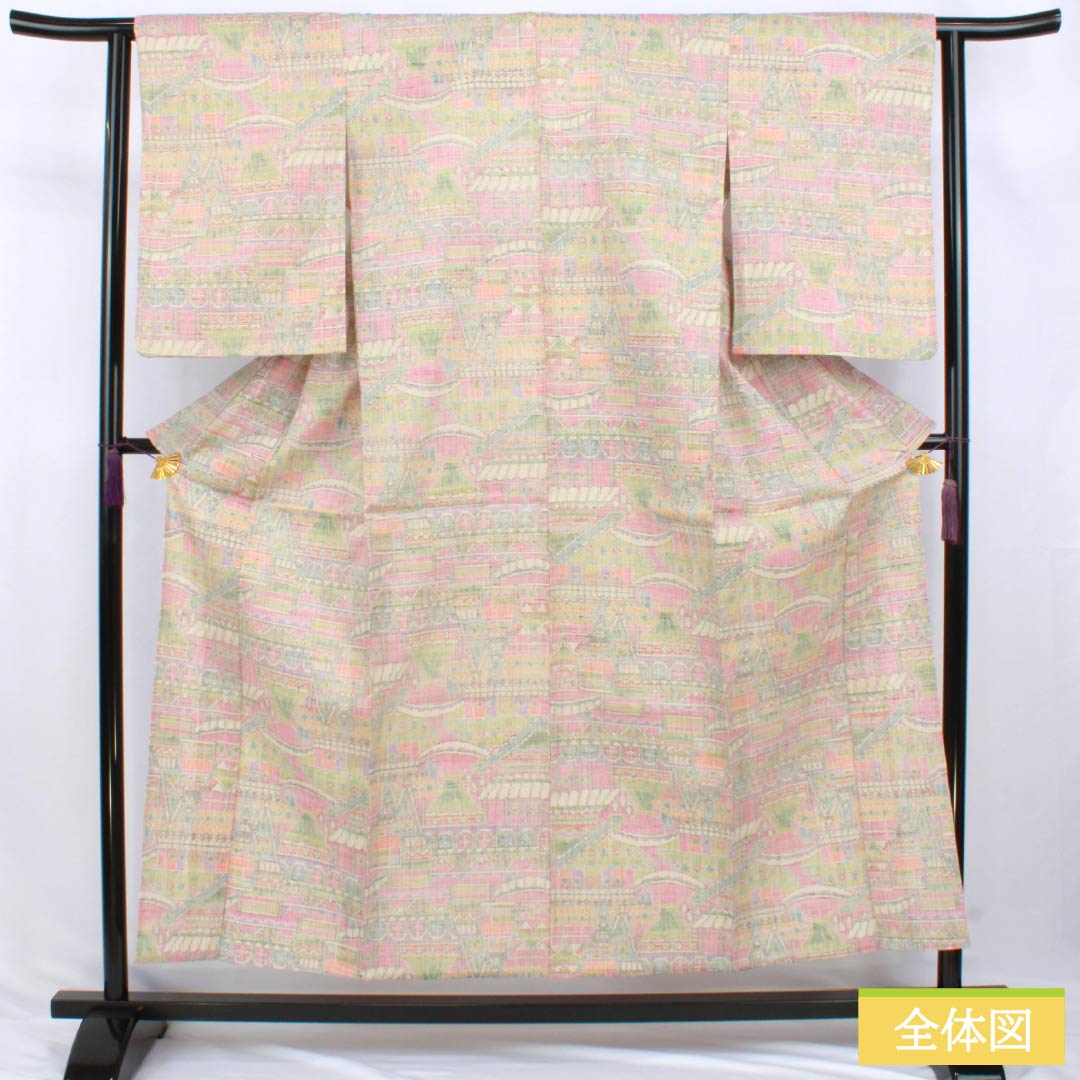 紬 正絹 Sランク 身丈155cm 裄丈62.5cm 絵絣模様 単衣 グラデーション系 1116005022399