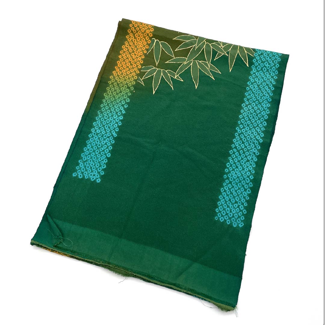 帯揚げ 正絹 フォーマル 玉虫色（たまむしいろ） 老緑色（おいみどりいろ） 笹 古典柄 長さ約164cm 幅約29.5cm Sランク 緑系 1136000592919