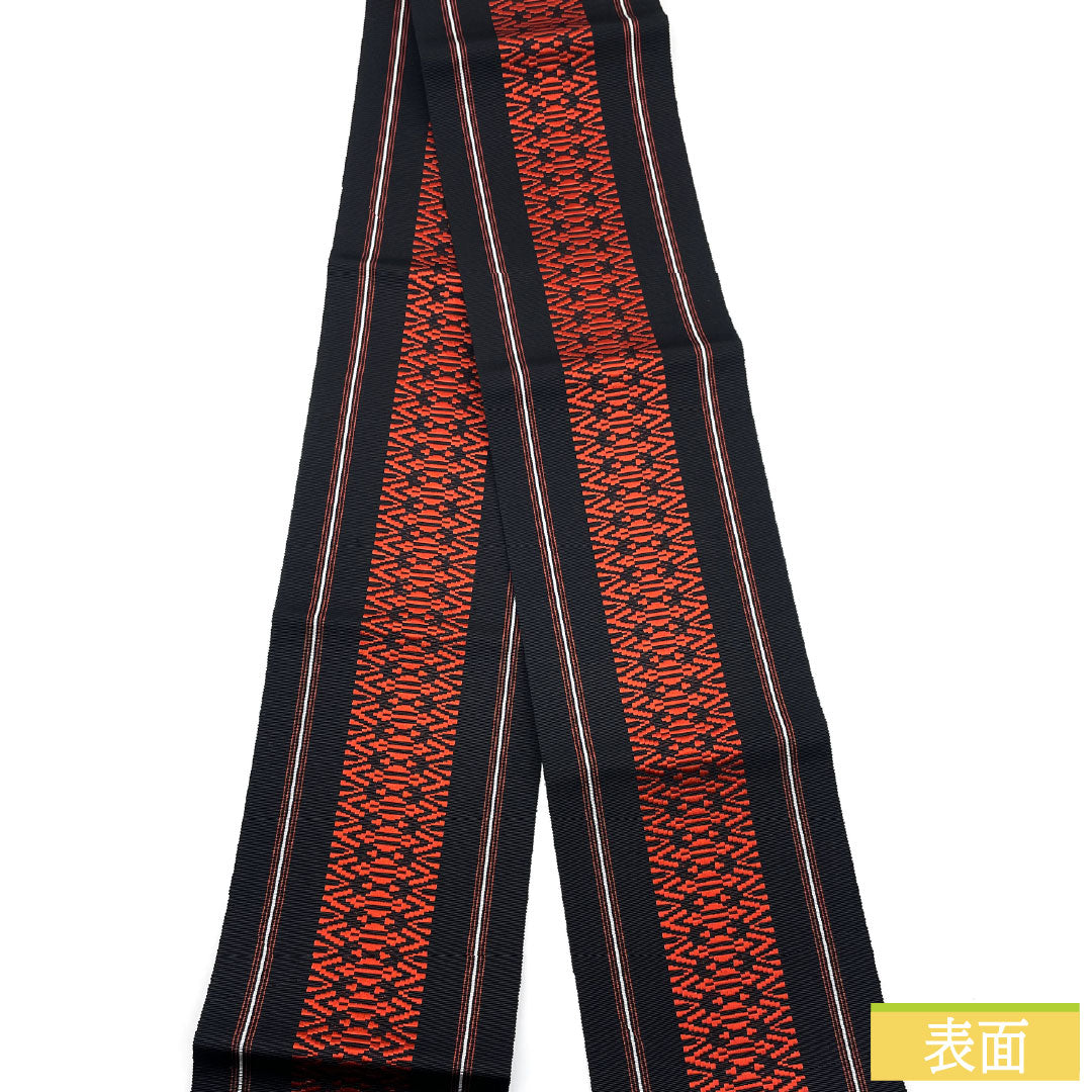 【未仕立】半幅帯 正絹 NEWランク 黒色（くろいろ） 本場筑前博多織 献上柄 独鈷 孝行縞  帯丈380cm 黒系 1125001841310