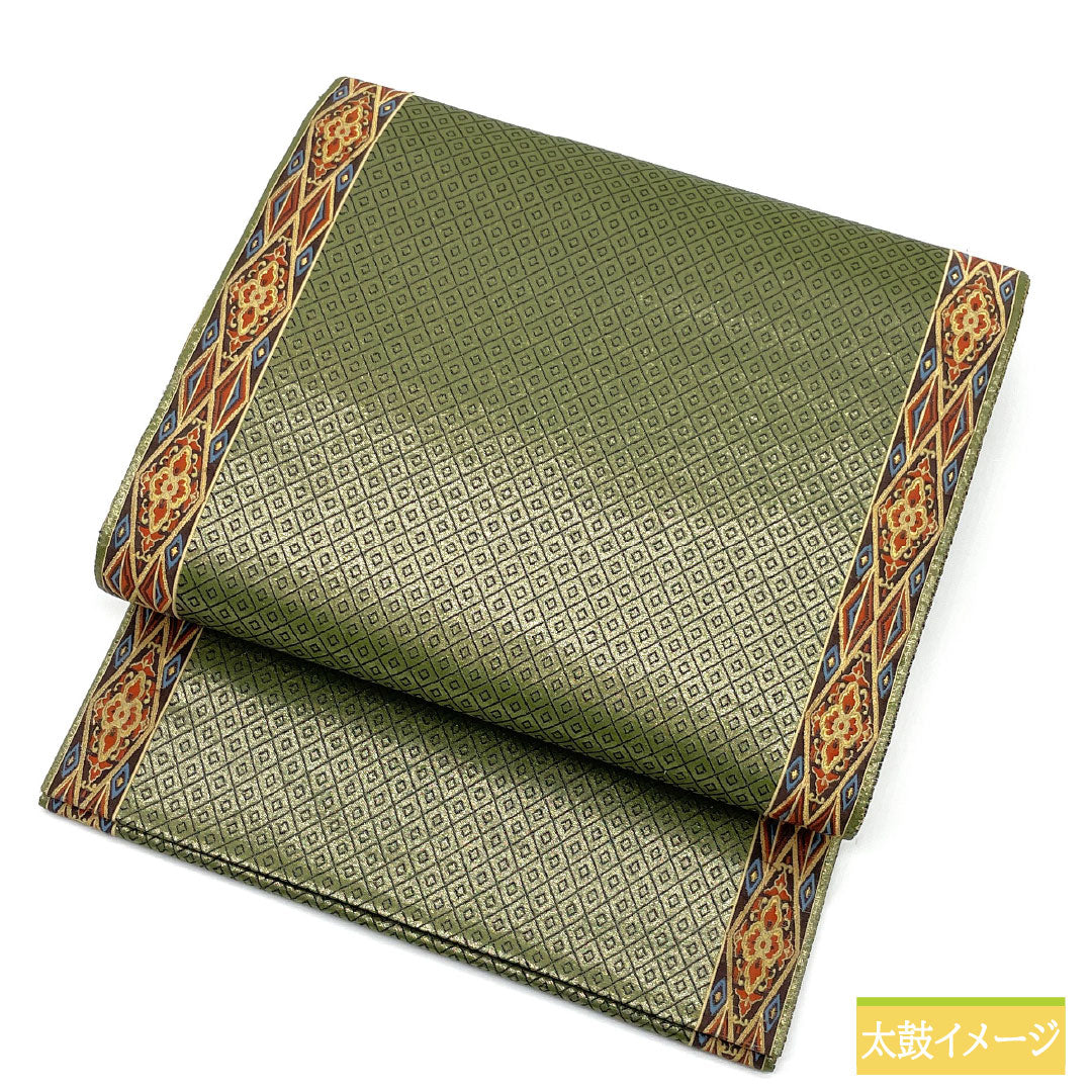 袋帯 正絹 Aランク 麹塵色（きくじんいろ） 西陣織 帯丈444cm 六通 セミフォーマル 緑系 1123016403319