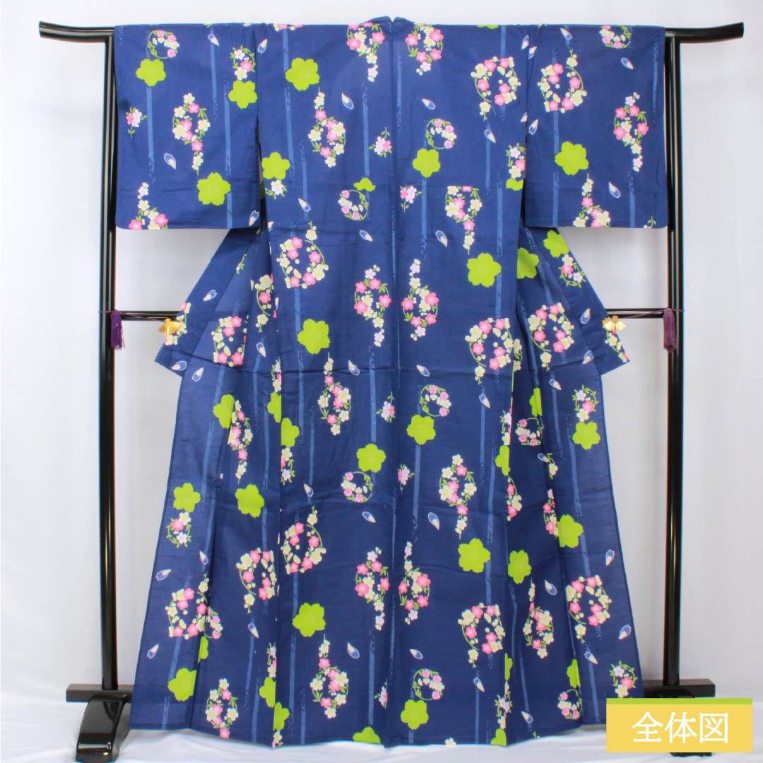 浴衣 木綿 身丈166cm 裄丈65cm Aランク 単衣 青系 瑠璃色（るりいろ） 総花 1118005543517