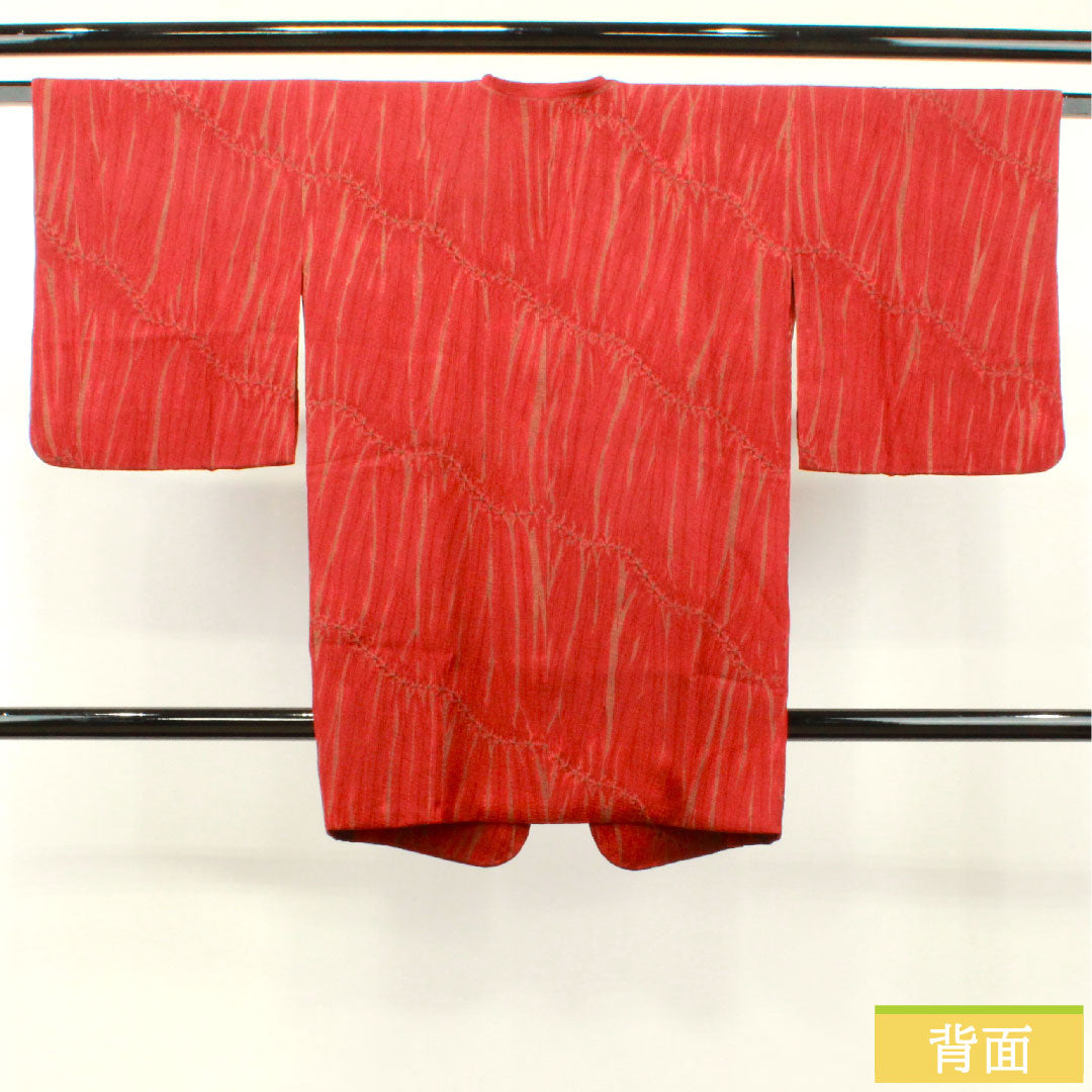 道行コート 正絹 身丈89cm 裄丈64cm 真紅色（しんくいろ） 絞り Sランク 袷 赤系 1117001022912