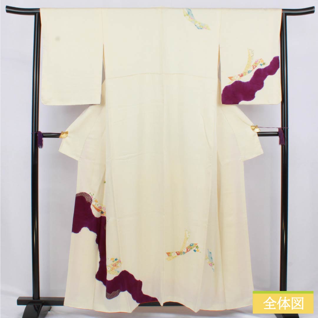 訪問着 正絹 Sランク 袷 身丈157cm 裄丈64cm 練色（ねりいろ） 京友禅 道長取り 吉祥文様 クリーム系 1112006282315