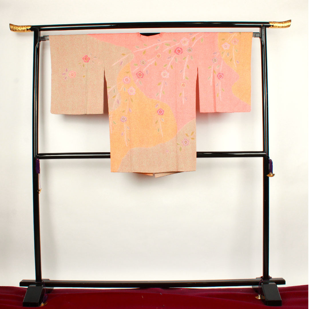 道行コート 身丈86.5cm 裄丈66.5cm 中紅色  辻ヶ花 正絹 Sランク 袷 ピンク系 1117000452913