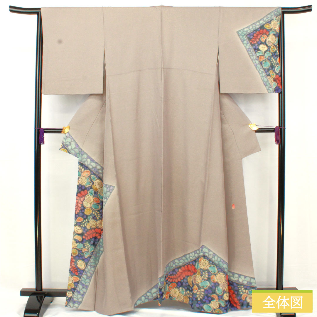 訪問着 正絹 袷 身丈159.5cm 裄丈64.5cm 紫鼠色（むらさきねずいろ） 辻ヶ花 金通し Aランク グレー系 1112005063322