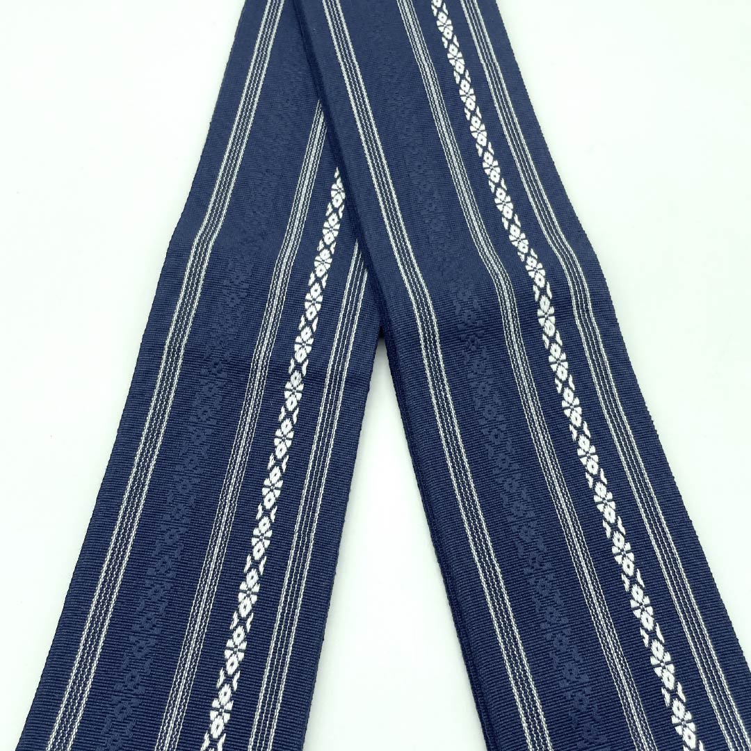 （未仕立）角帯 木綿 瞑色色（めいしょくいろ） 献上柄 帯丈394cm 幅9.5cm Sランク 青系 1134000392917