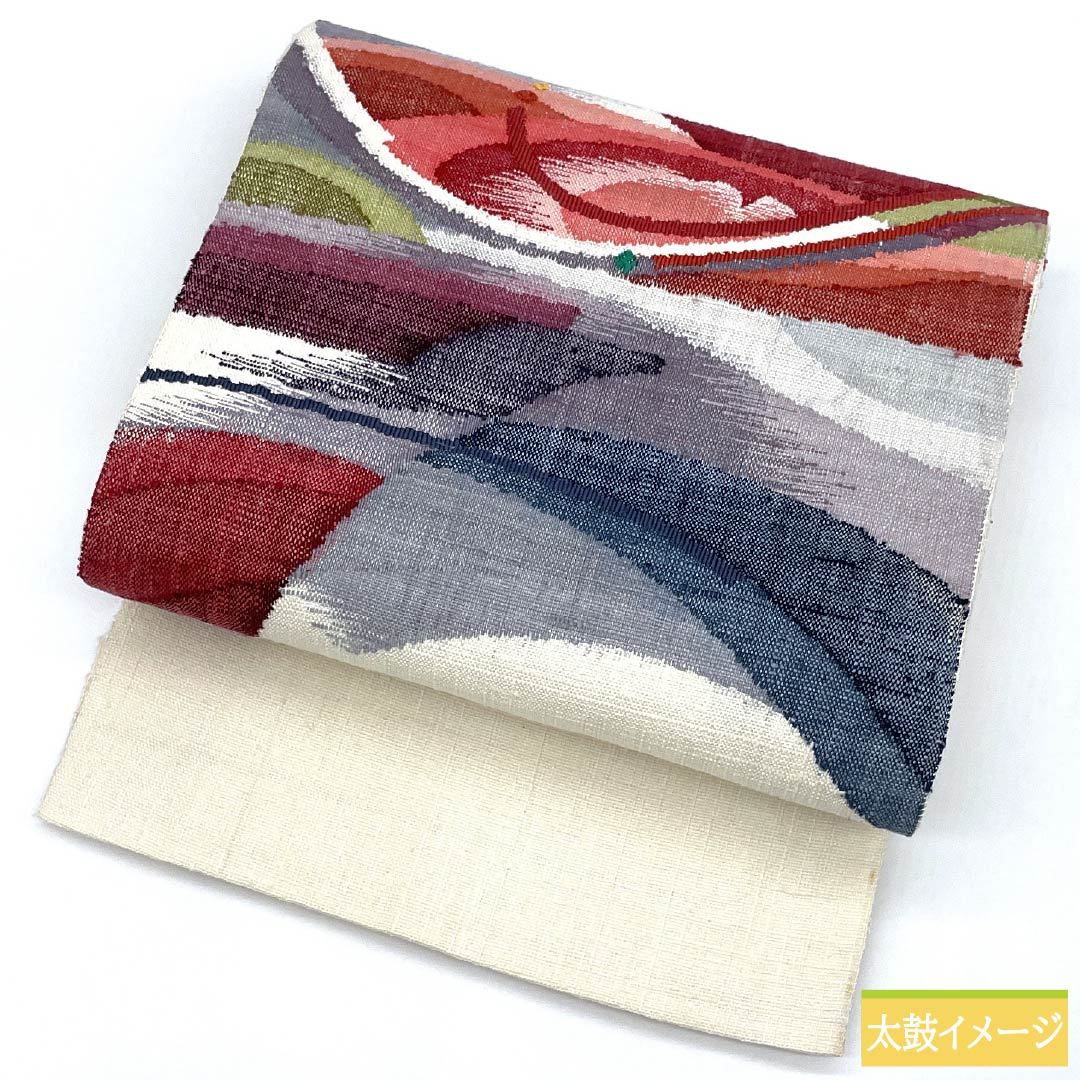 名古屋帯 正絹 Aランク 生成り色（きなりいろ） すくい織 紬地 抽象模様 帯丈367cm ポイント柄 カジュアル 白系 1124009593311 松葉仕立て