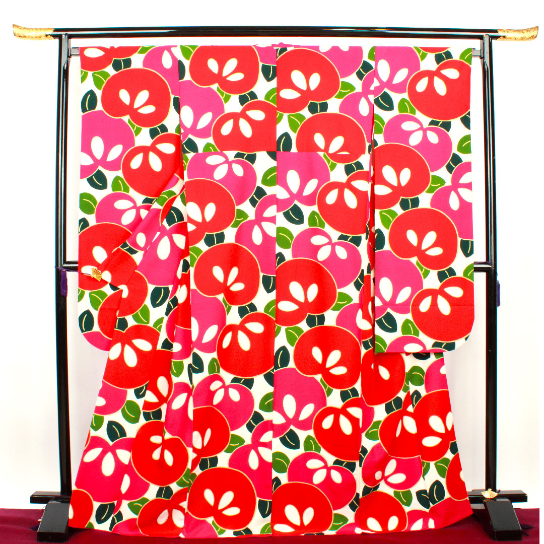 振袖 身丈167.5cm 裄丈67.5cm 袷  洗える着物 橘  ポリ Sランク 白系 1113001432511