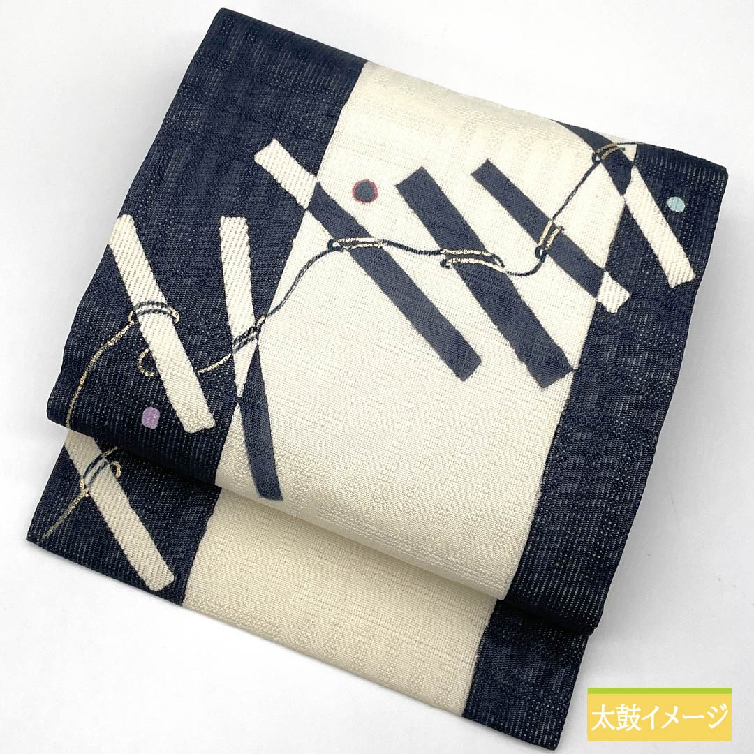 名古屋帯 正絹 紺滅色（こんけしいろ） 染め帯 抽象模様 夏帯 帯丈374cm Aランク ポイント柄 カジュアル 青系 1124006793317 開き仕立て