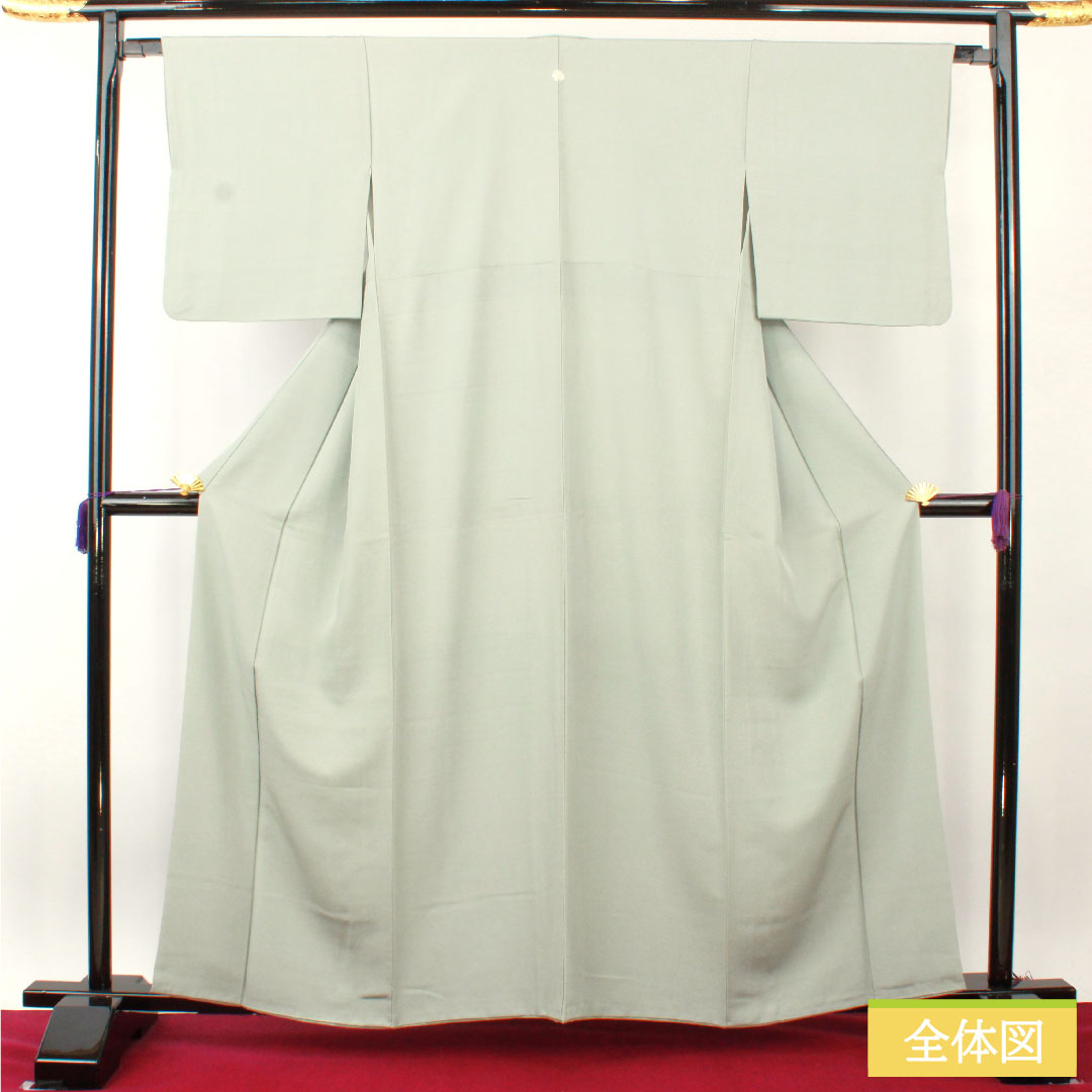 色無地 正絹 身丈161.5cm 裄丈64.5cm 青白磁色（せいはくじいろ） 素無地 揚羽蝶 袷 Sランク グレー系 1114001482422