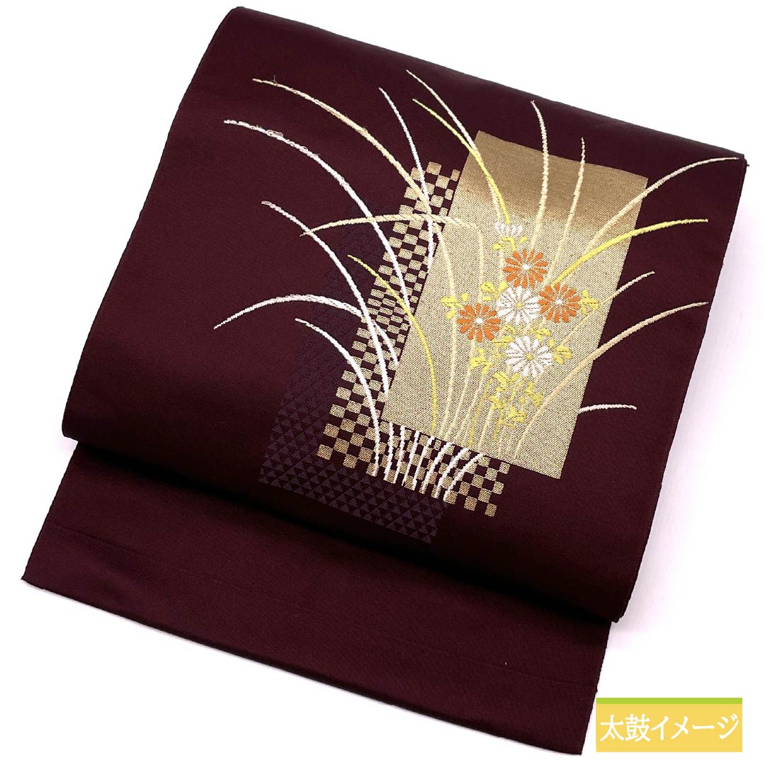 名古屋帯 木蘭色（もくらんいろ） 花模様 市松 鱗 帯丈359cm 正絹 Aランク ポイント柄 セミフォーマル 紫系 1124008363320 名古屋仕立て