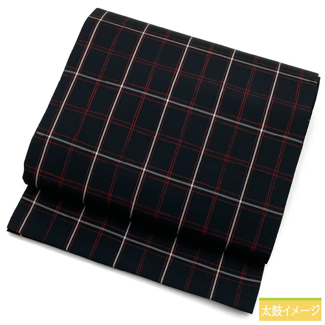 名古屋帯 正絹 Bランク 格子 チェック柄 帯丈380cm 全通 カジュアル 黒系 1124010624410 開き仕立て