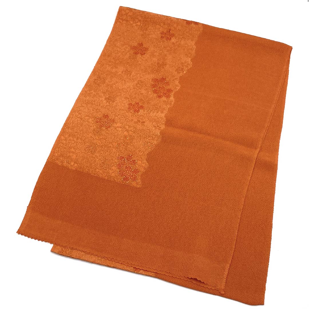(New old stock) Obiage, pure silk, formal, pomegranate color, cherry blossom, new old stock, length 172cm, width 29.5cm, S rank, orange, 1136000242926