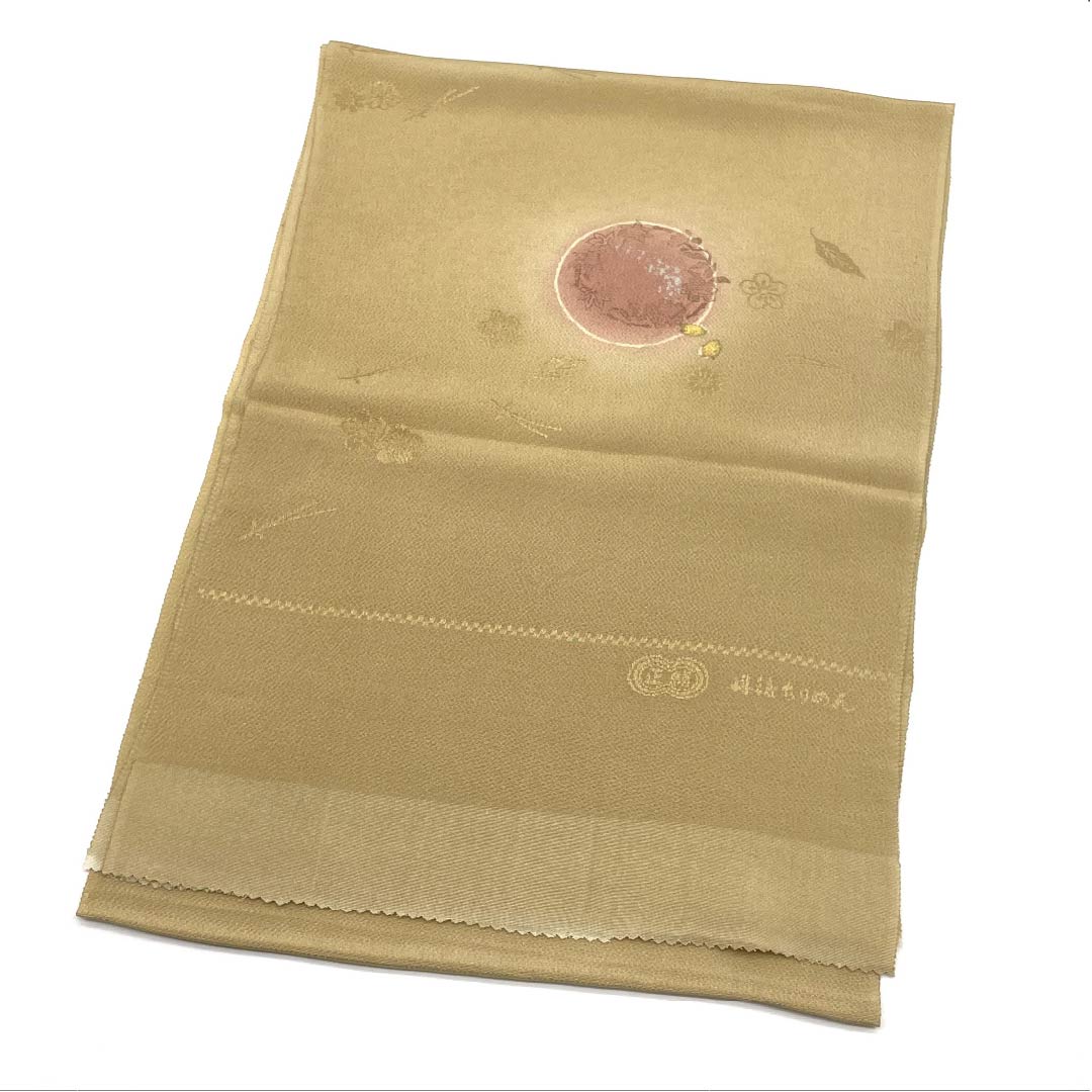 帯揚げ 正絹 Sランク セミフォーマル 枯野色（かれのいろ） 丹後ちりめん 吹き寄せ 花 長さ約174cm 幅約29.5cm ベージュ系 1136002552925