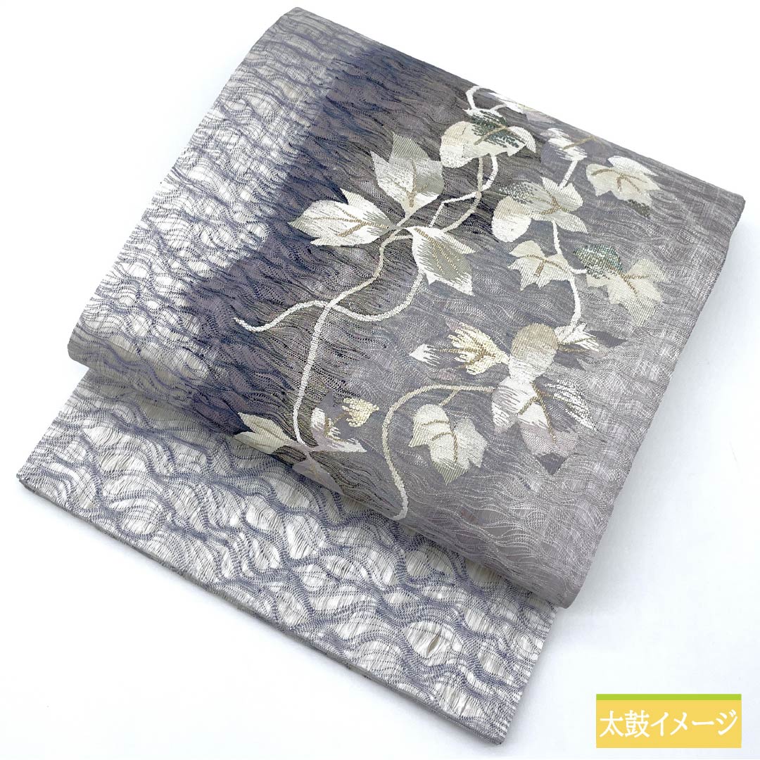 袋帯 正絹 櫛織 葉模様 帯丈442cm Sランク ポイント柄 カジュアル グラデーション系 1123013822399