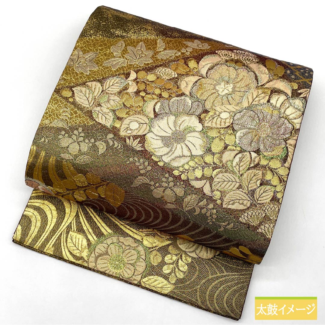 Fukuro Obi, Pure Silk, For Tomesode, Tsujigahana, Length 432cm, S Rank, Pointed Pattern, Formal, Gold, 1123013922321