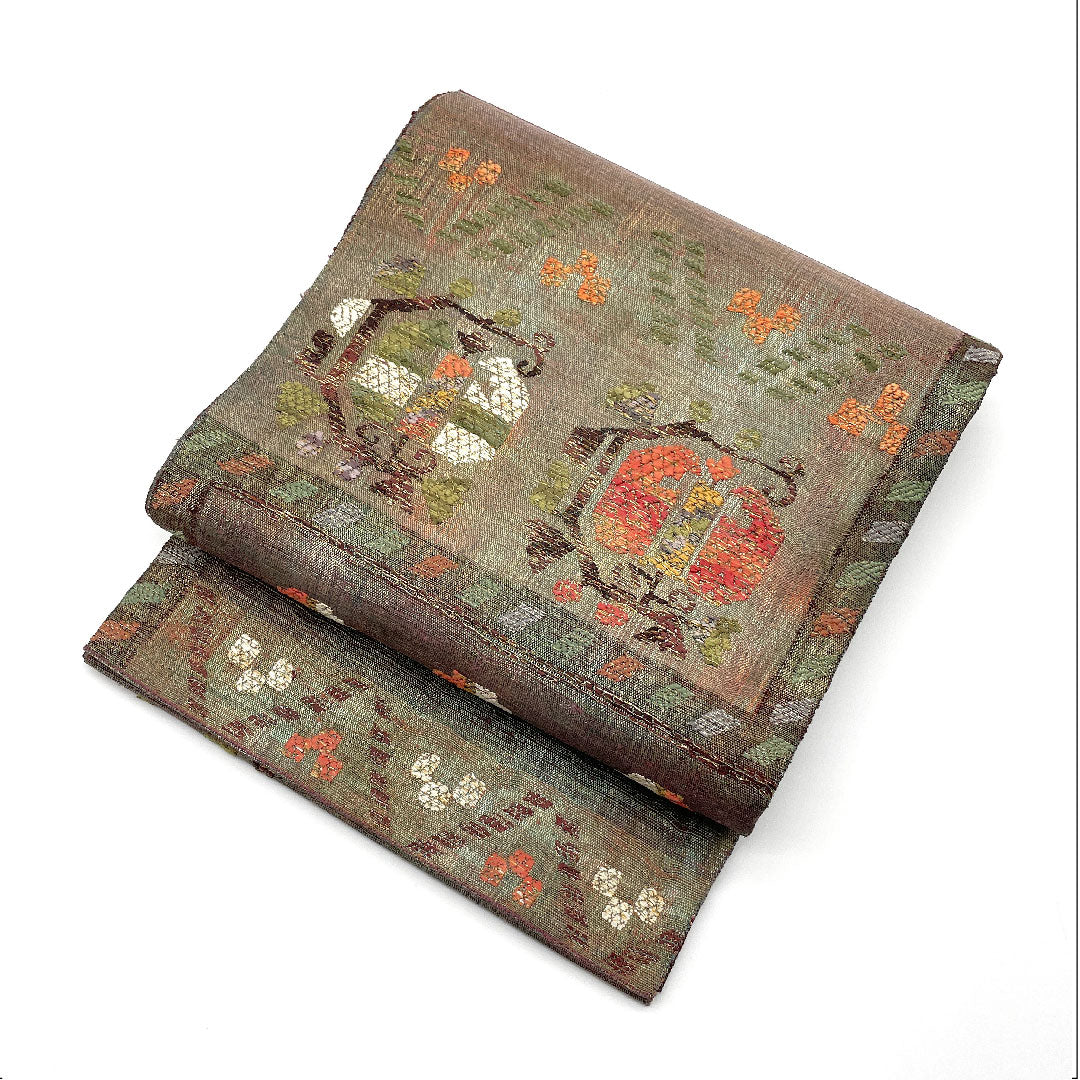 袋帯 焼箔 抽象模様 帯丈436cm 正絹 Sランク ポイント柄 カジュアル グラデーション系 1123005092399