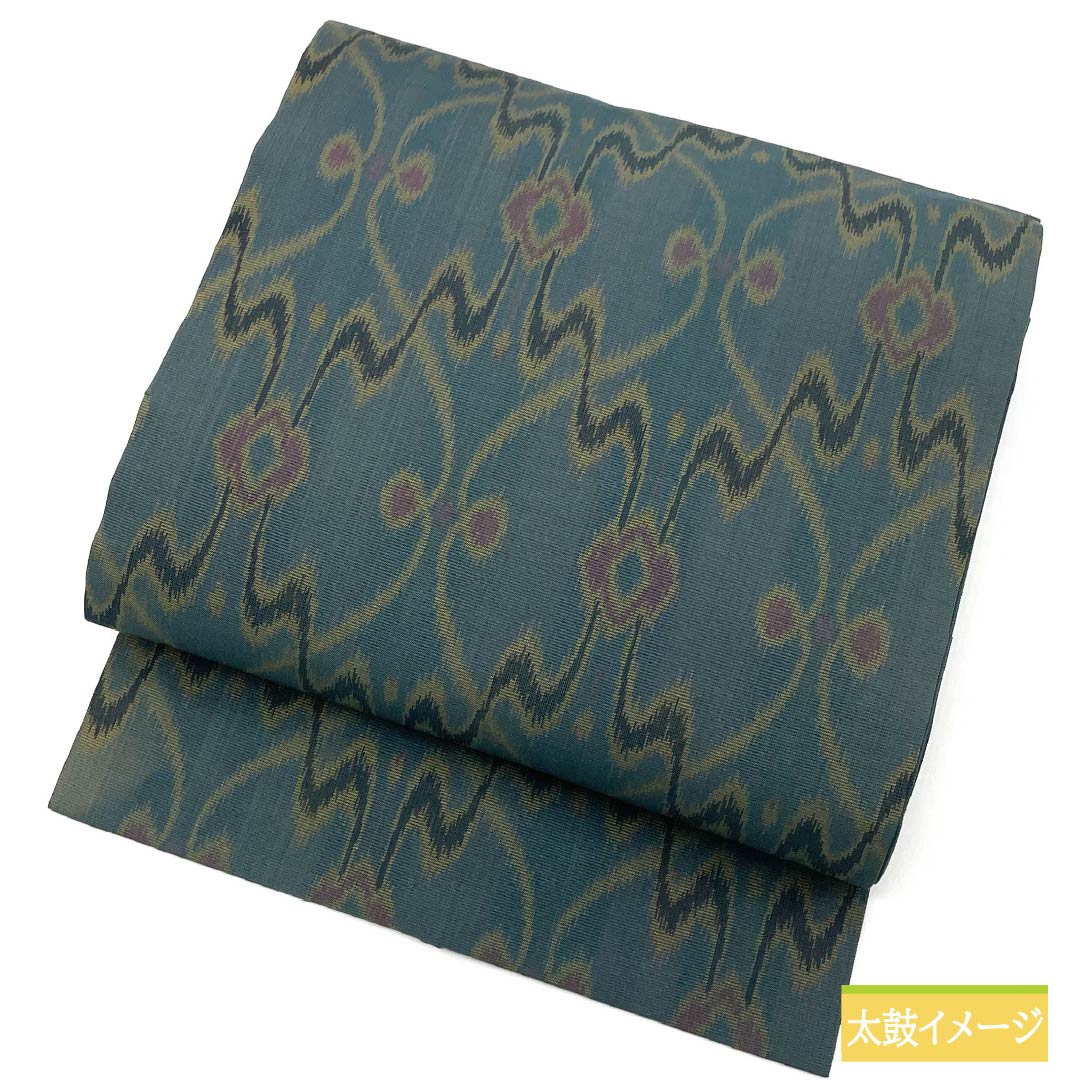 名古屋帯 鉄御納戸色（てつおなんどいろ） 変わり立涌 帯丈349cm 正絹 Sランク 六通 カジュアル 緑系 1124006702319 名古屋仕立て