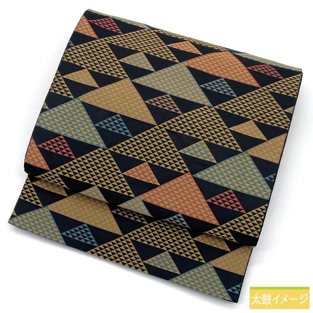 （京袋帯）名古屋帯 ポリエステル Sランク 京袋帯 鱗   帯丈378cm 全通 カジュアル 黒系 1124010912310 開き仕立て