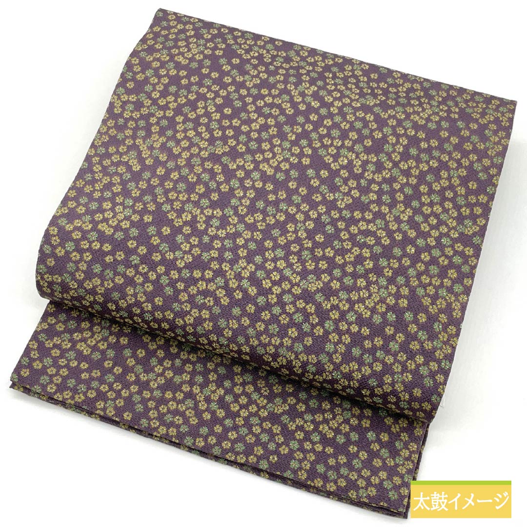 名古屋帯 滅紫色（けしむらさきいろ） 染め帯 ちりめん地 小花模様 帯丈354cm 正絹 Sランク 全通 カジュアル 紫系 1124008142320 開き仕立て