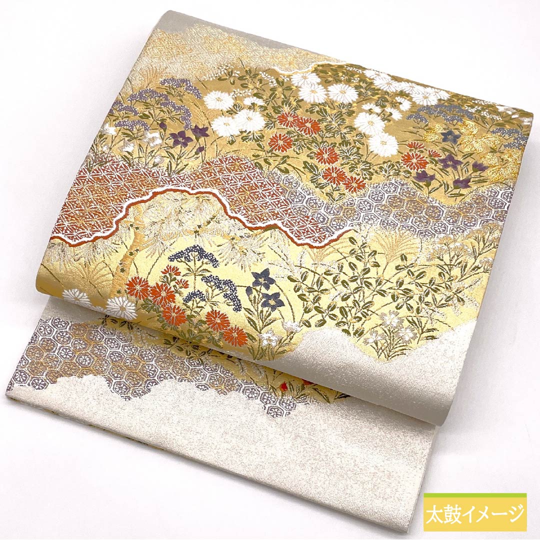 ゆりのはな 未使用品 袋帯 紹巴織 鳳凰に宝相華 六通柄 裏葉色 正絹