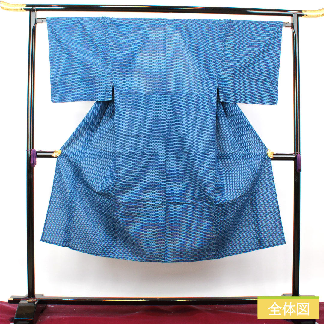 浴衣 木綿 身丈136.5cm 裄丈65.5cm Sランク 単衣 青系 縹色（はなだいろ） 男物 幾何学模様 1118004992317