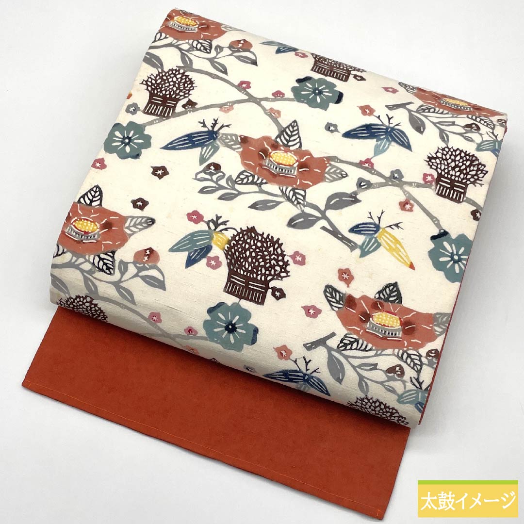 名古屋帯 正絹 Bランク 京紅型 紬地 花模様 帯丈327cm 全通 カジュアル 白系 1124009314311 名古屋仕立て