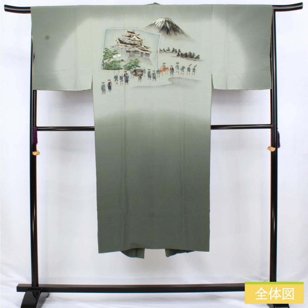 Men's Nagajuban (long under-kimono), Pure Silk, Grade A, Length 133cm, Sleeve Length 66cm, Chigusa Nezuiro (Chigusa Gray), Daimyo Procession, Mount Fuji Design, Single-Layer, Gray, Item Number 1140000603322